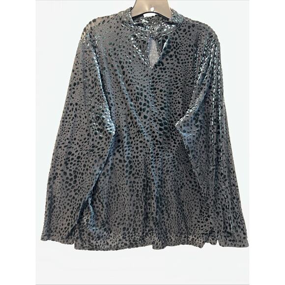 Lane Bryant Women’s 22/24 Green Velvet Leopard Burnout Blouse Fairy Grunge - Picture 7 of 15